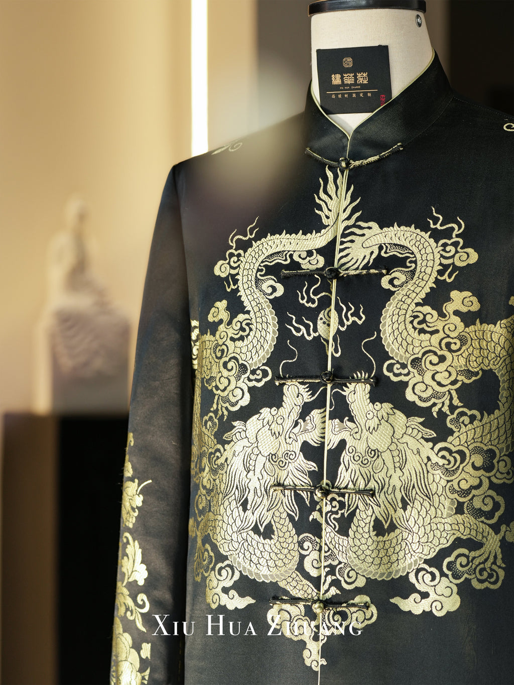 Dragon Jacquard Antique Satin Quilted Tang Suit 绣华莊