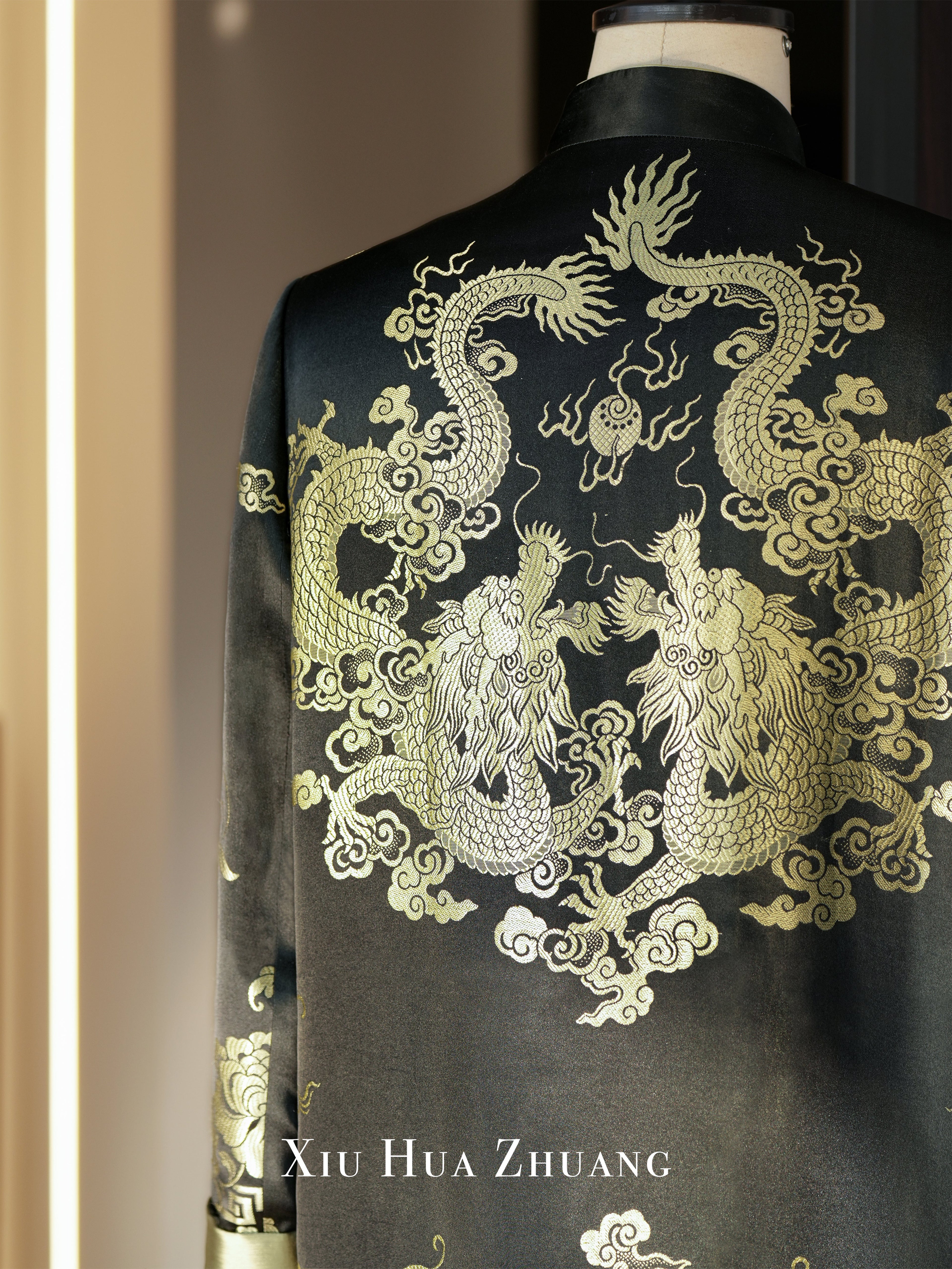 Dragon Jacquard Antique Satin Quilted Tang Suit 绣华莊