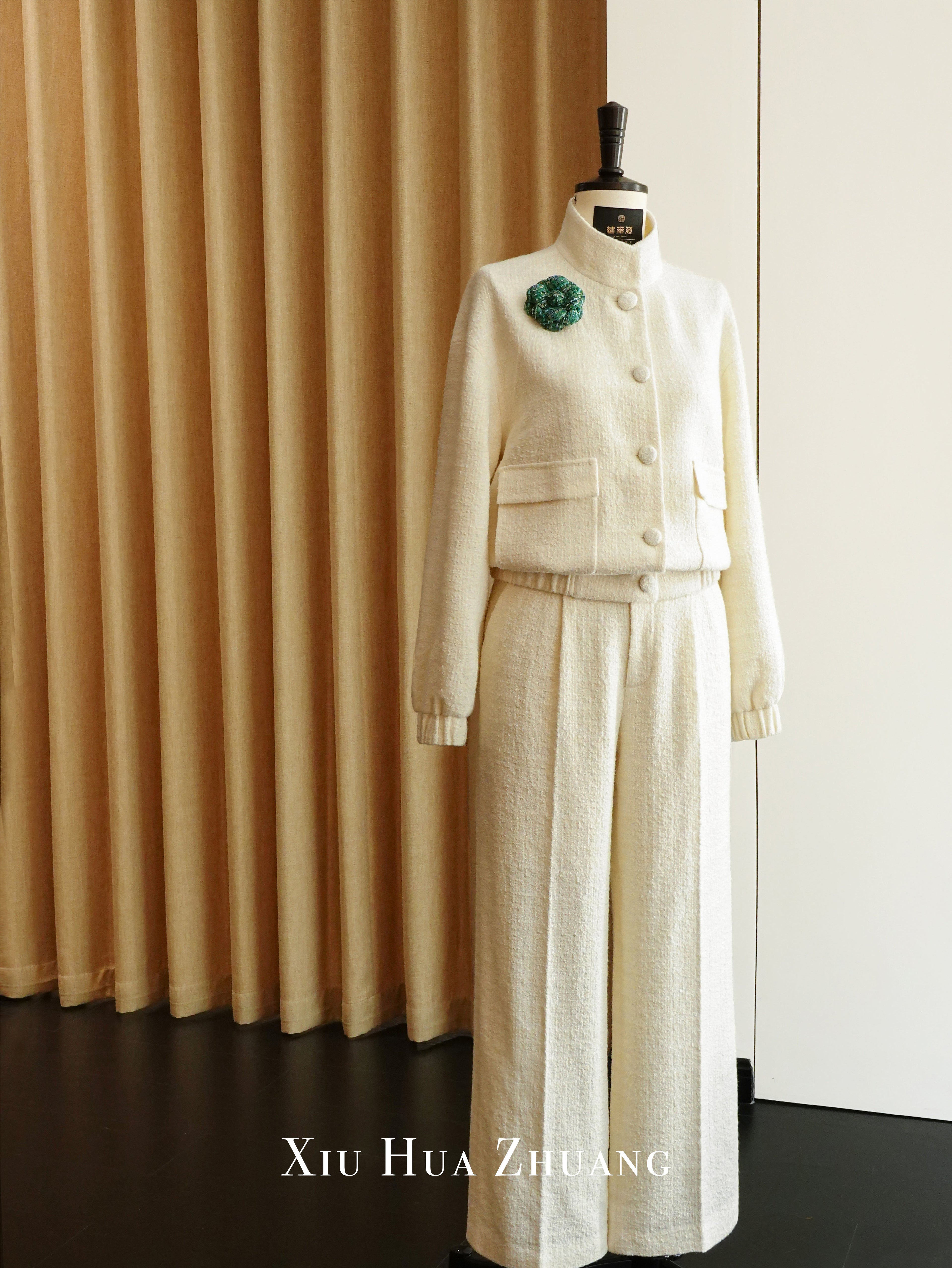 Warm White Tweed Jacket & Trousers Set 绣华莊