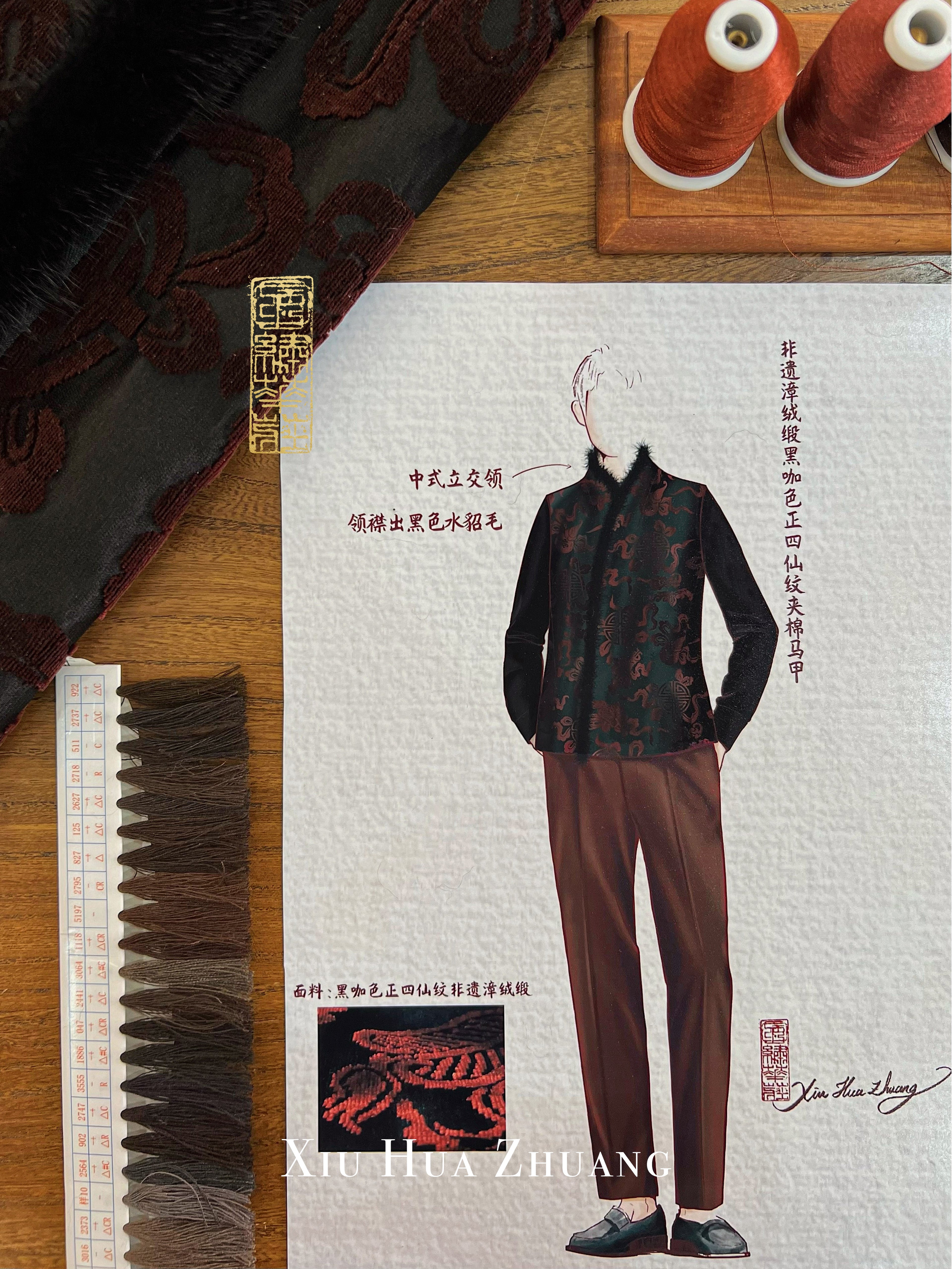 Zhang Velvet·Black Jacquard Quilted Tang Vest 绣华莊