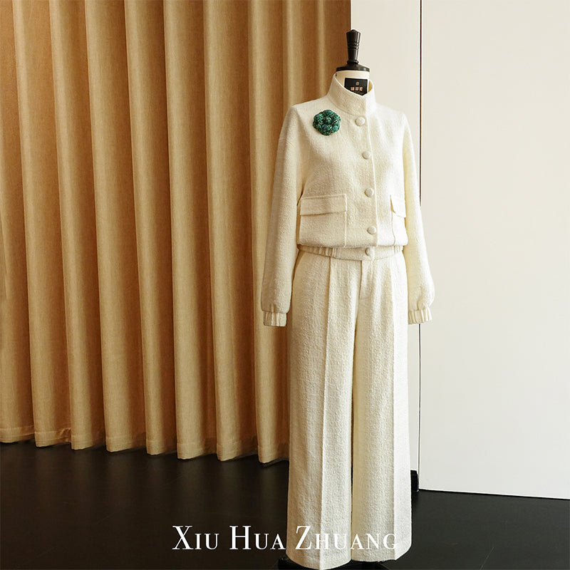 奶昔白色进口粗花呢夹克套装X23161 My Store