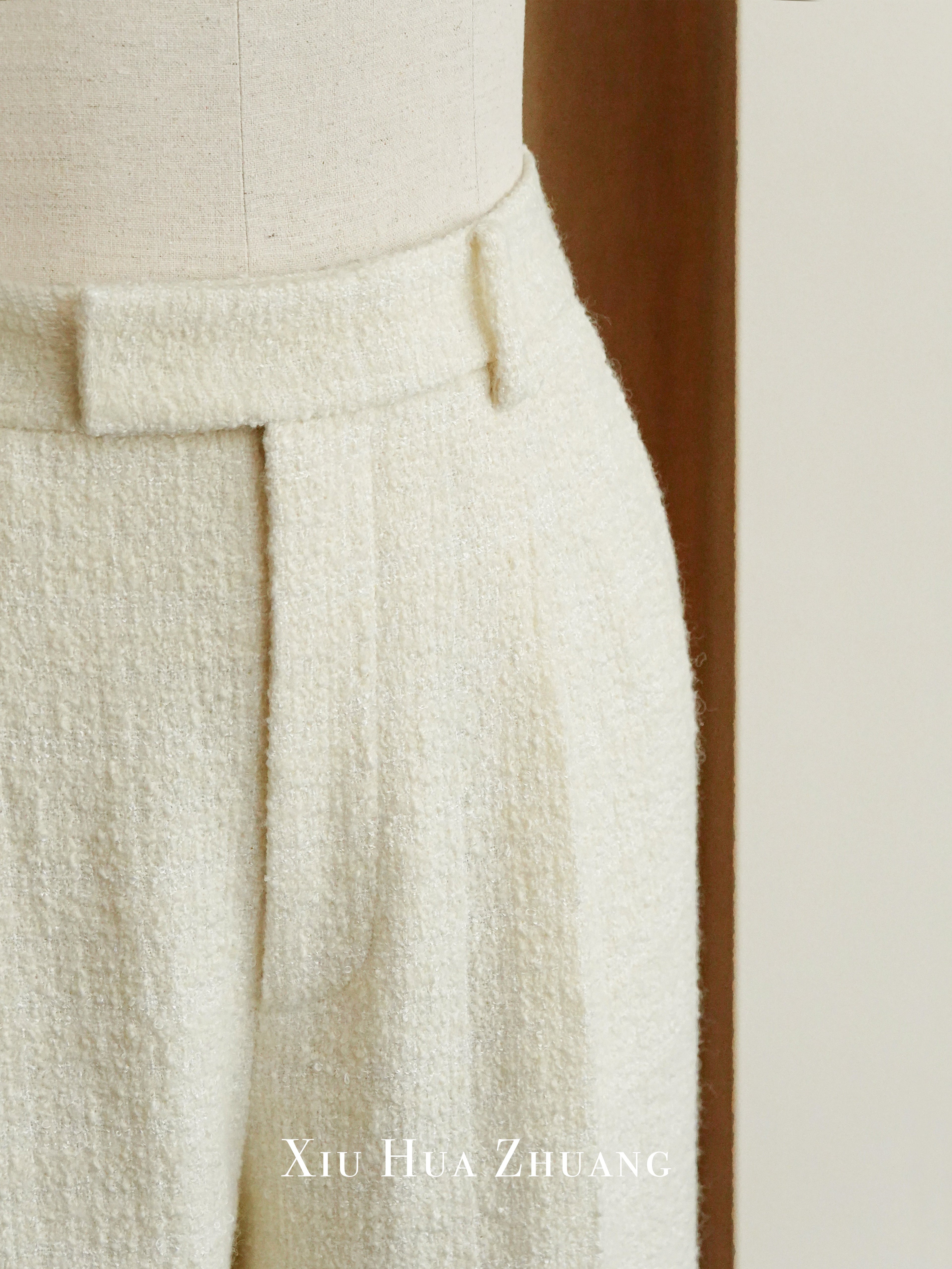 Warm White Tweed Jacket & Trousers Set 绣华莊