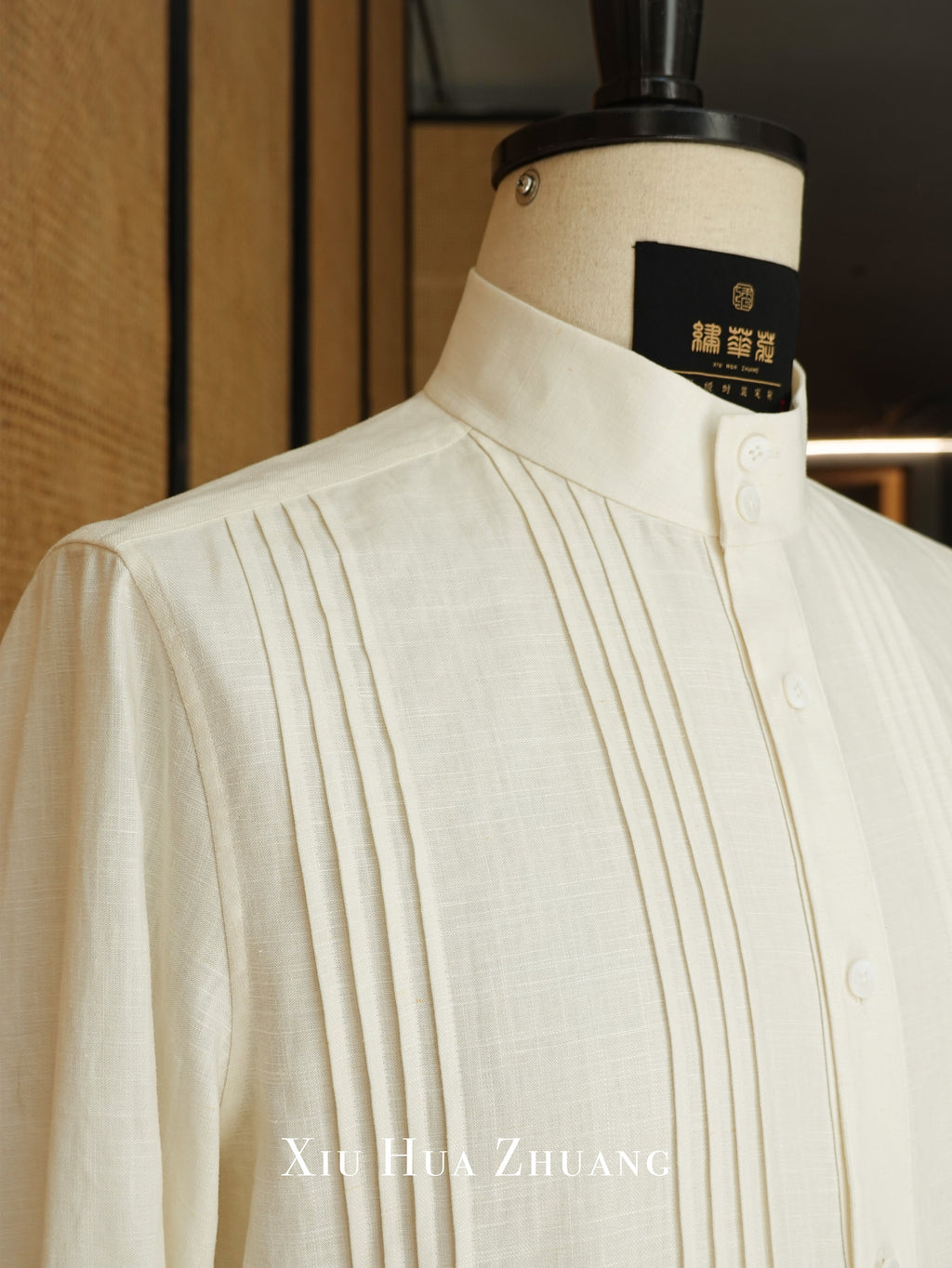 Warm White Linen Pleated Shirt 绣华莊