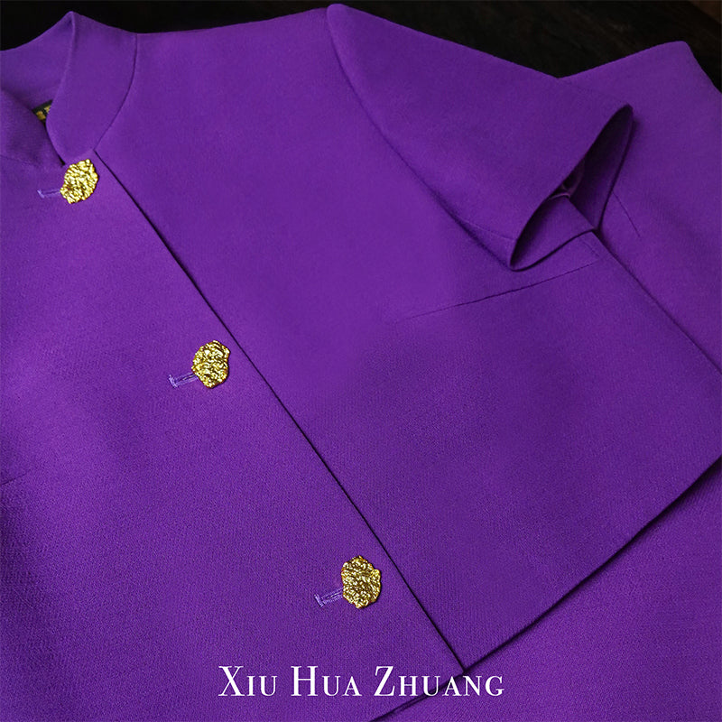 紫罗兰真丝羊毛乔其短上衣半身裙套装 My Store