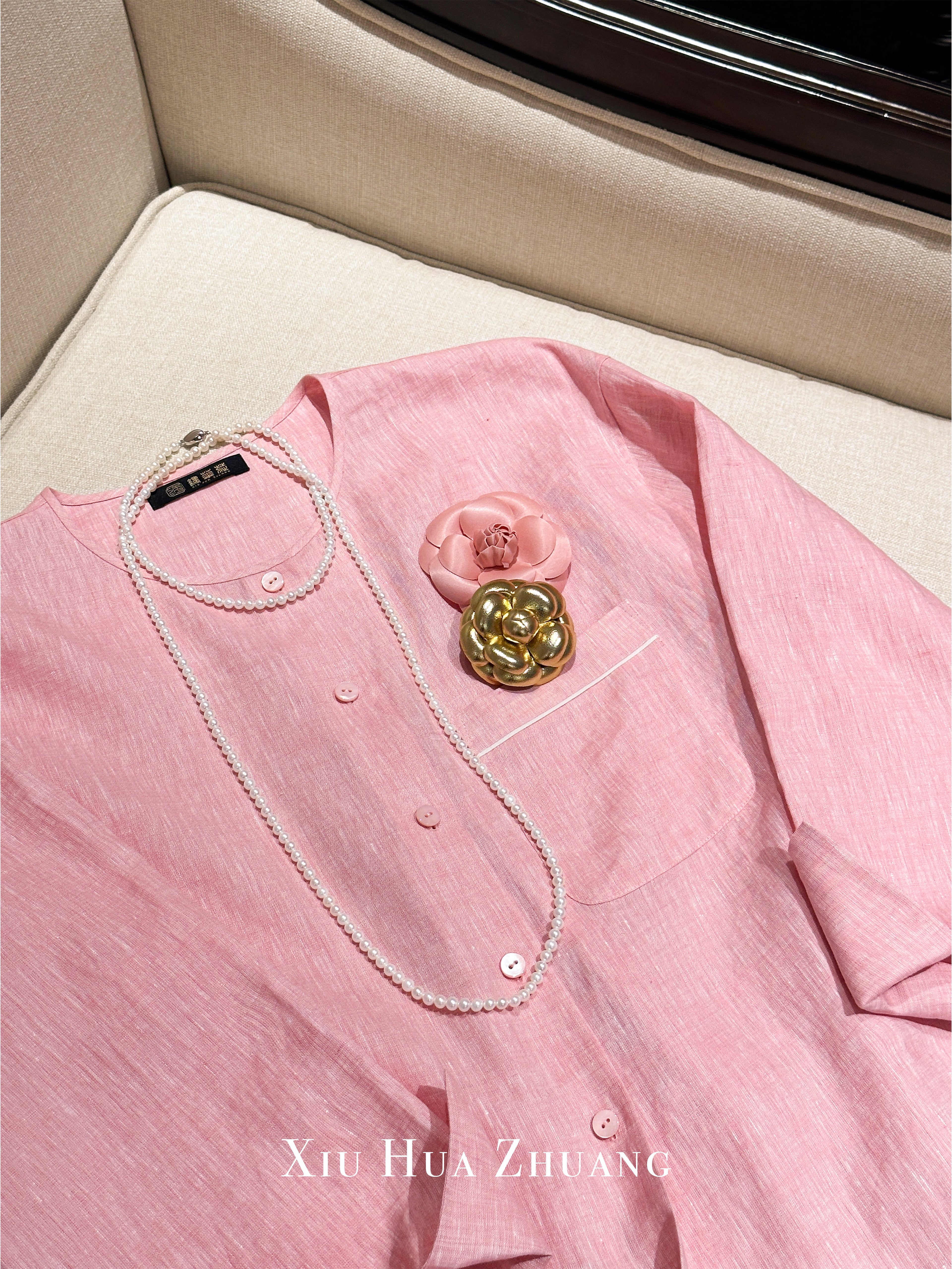 Loro Piana Linen Pink Crewneck Shirt 绣华莊