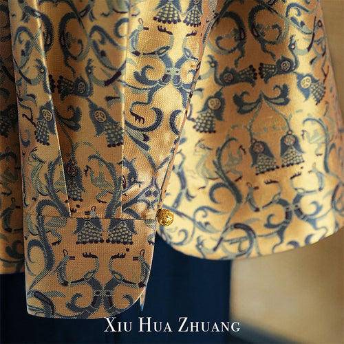 非遗蜀锦·淡蜜黄色龙凤麦穗纹提花上衣X25040 My Store