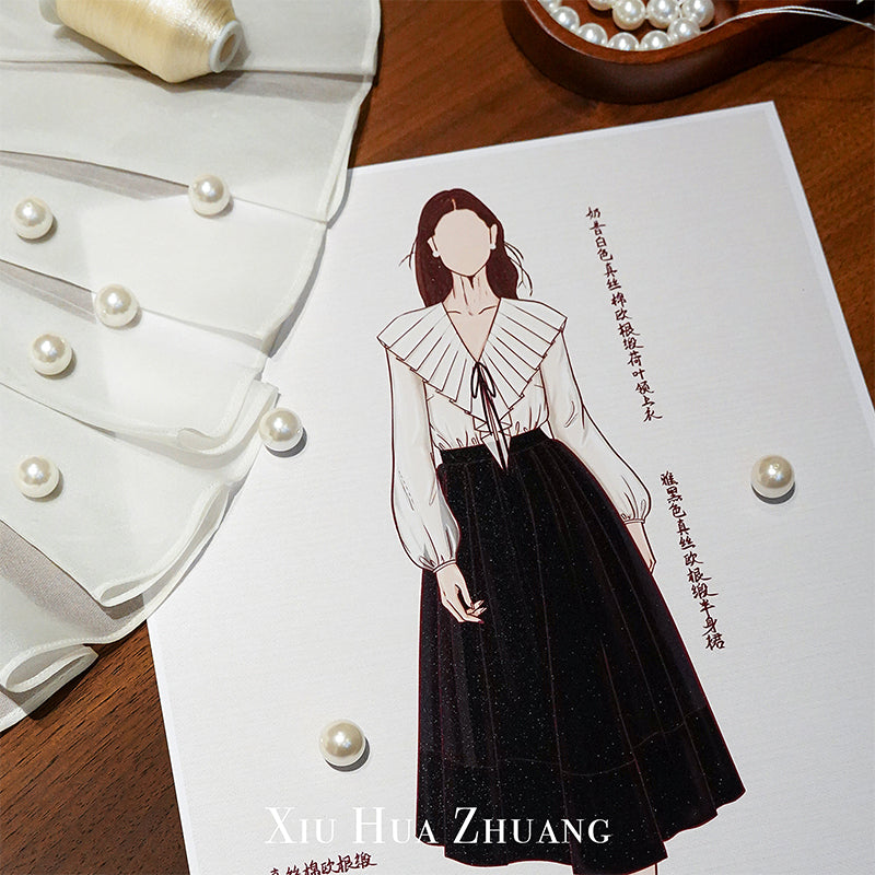 奶昔白色丝绵欧根缎荷叶领上衣X2329 My Store