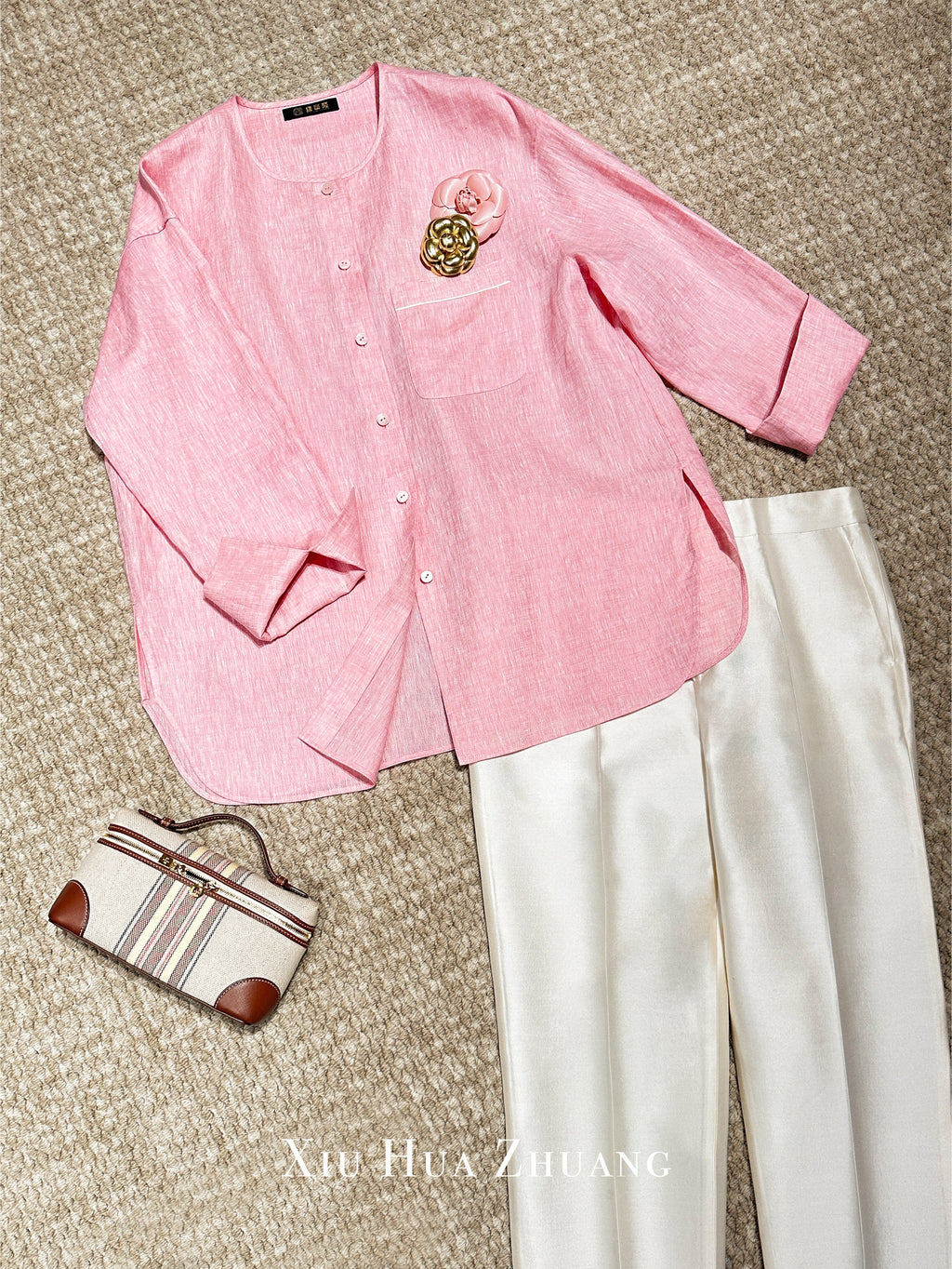 Loro Piana Linen Pink Crewneck Shirt 绣华莊