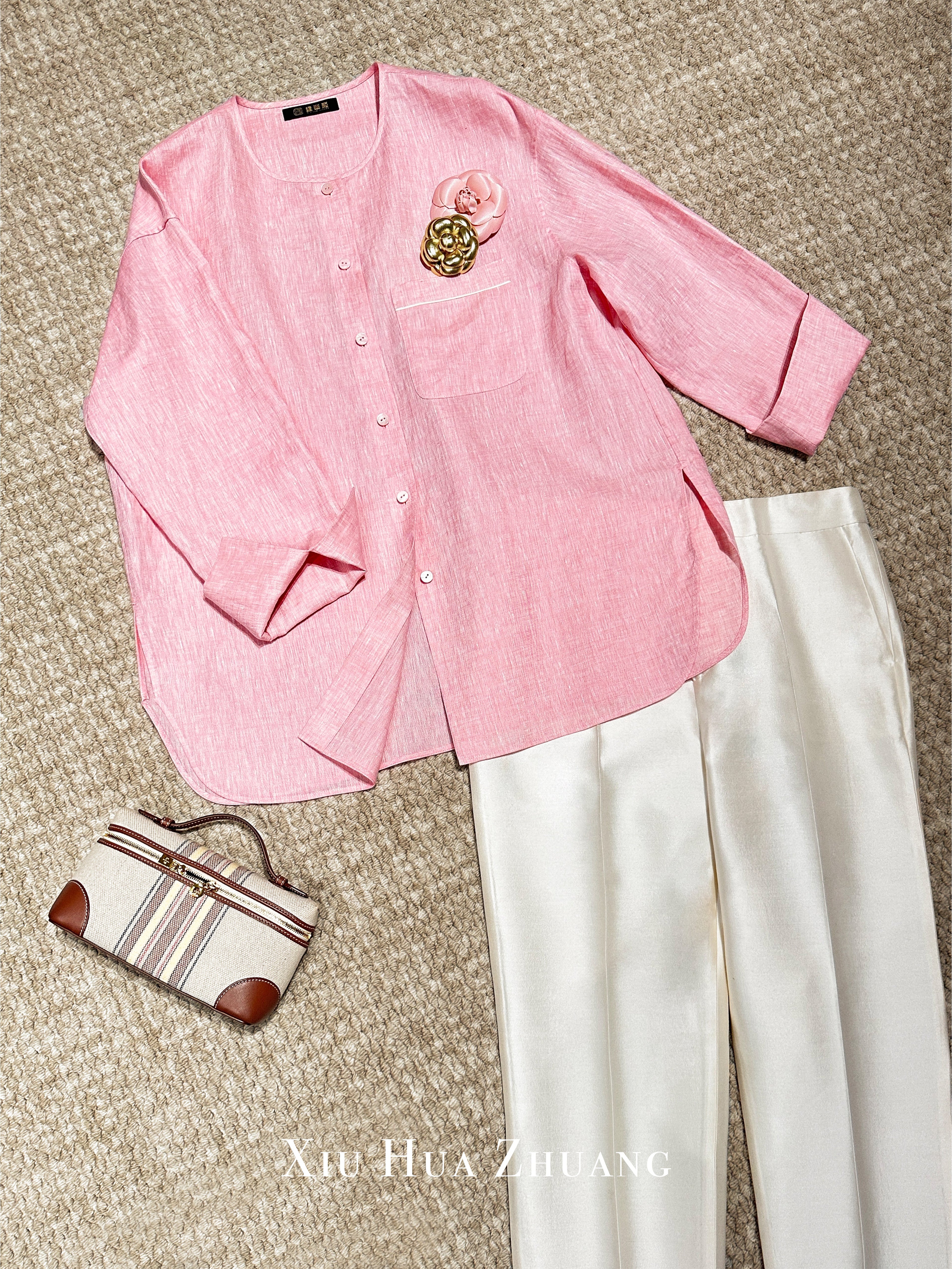 Loro Piana Linen Pink Crewneck Shirt 绣华莊