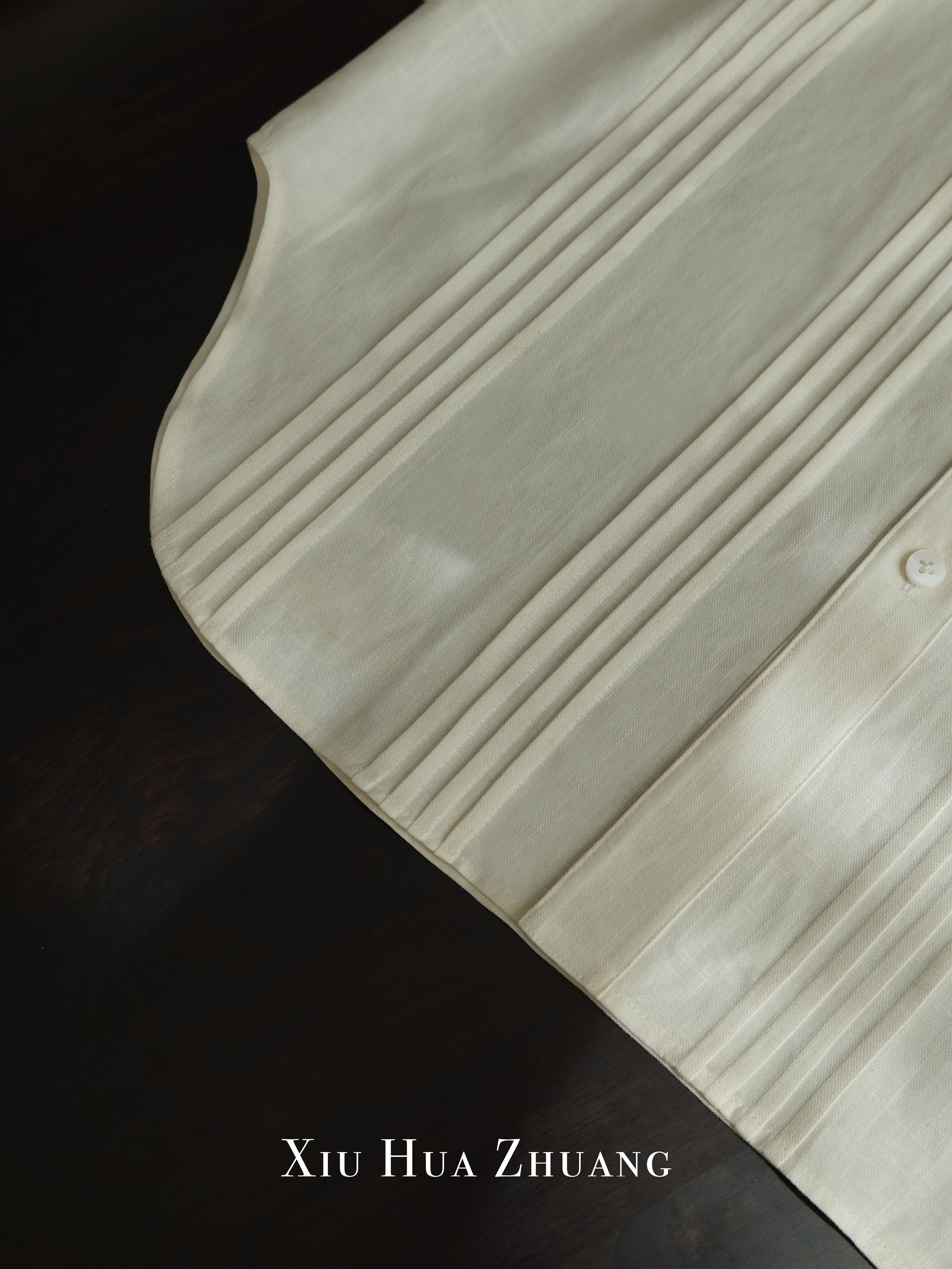 Warm White Linen Pleated Shirt 绣华莊