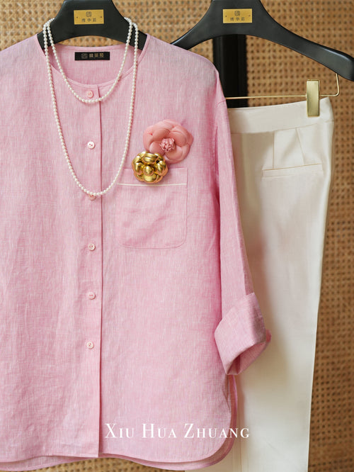 Loro Piana Linen Pink Crewneck Shirt 绣华莊