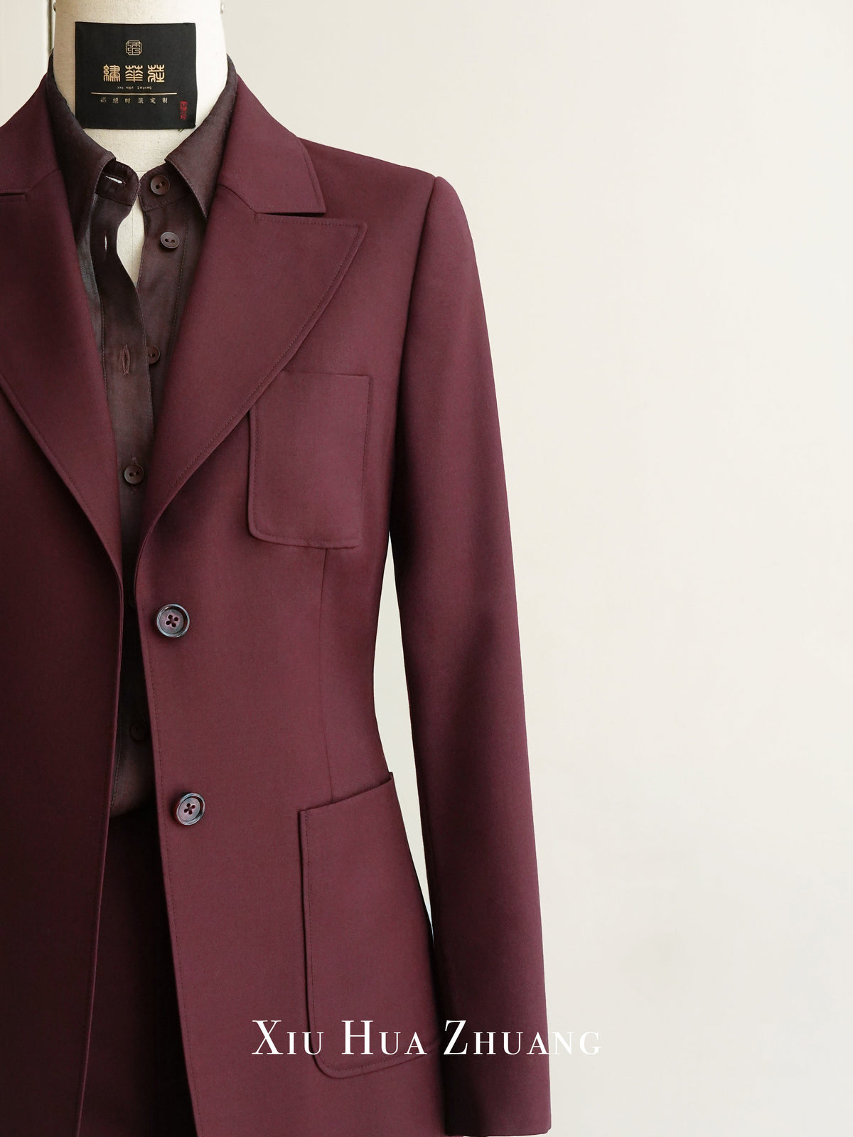 Mahogany Red Wool Women's Suit 绣华莊