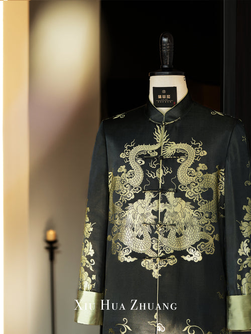 Dragon Jacquard Antique Satin Quilted Tang Suit 绣华莊
