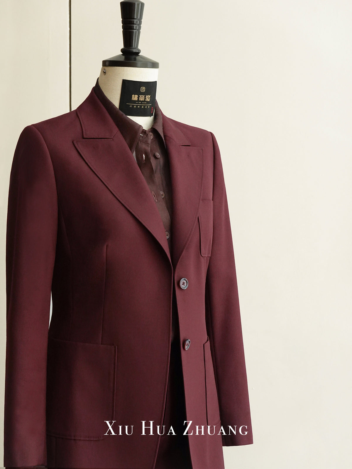 Mahogany Red Wool Women's Suit 绣华莊