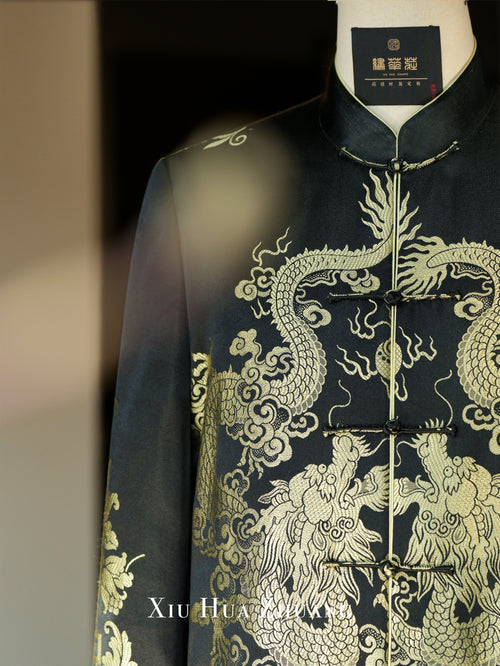 Dragon Jacquard Antique Satin Quilted Tang Suit 绣华莊