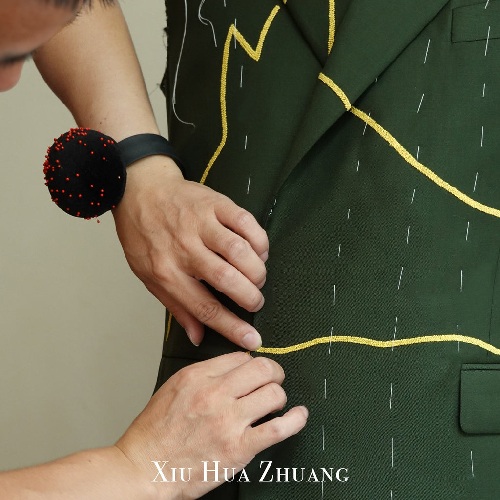 千岁绿色意大利Marzoni马纹刺绣西装X2354H My Store