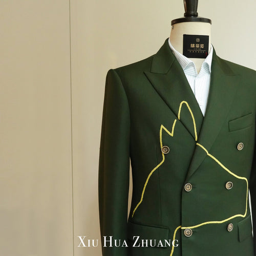 千岁绿色意大利Marzoni马纹刺绣西装X2354H My Store