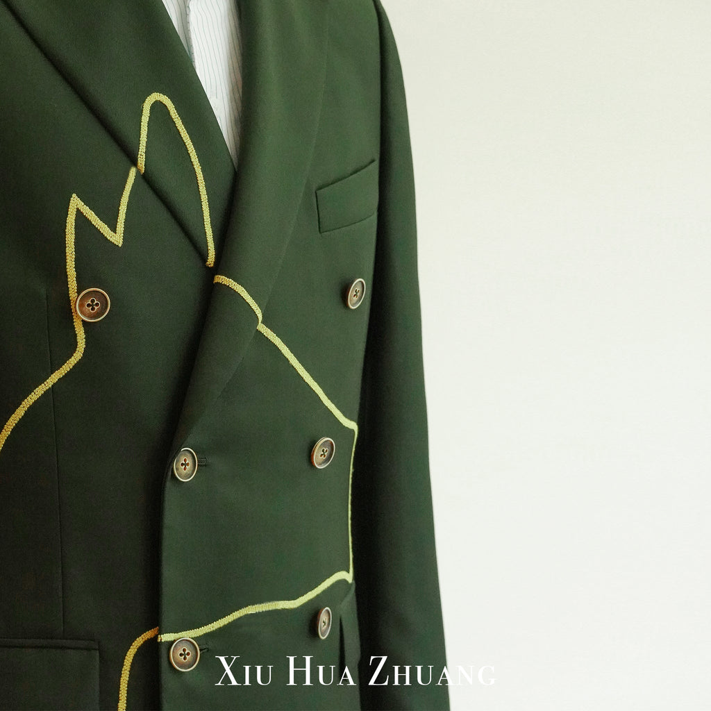 千岁绿色意大利Marzoni马纹刺绣西装X2354H My Store