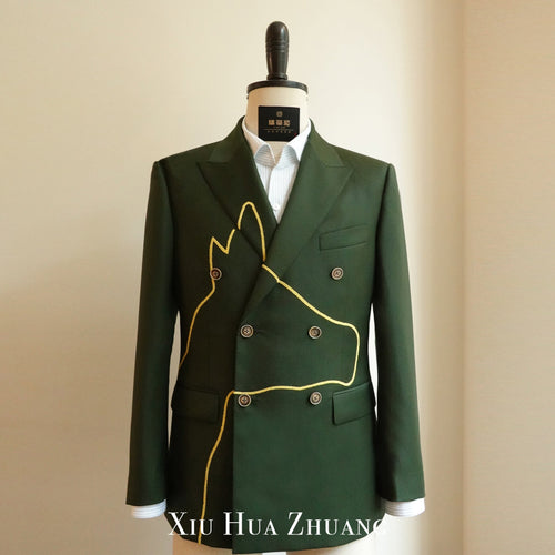 千岁绿色意大利Marzoni马纹刺绣西装X2354H My Store