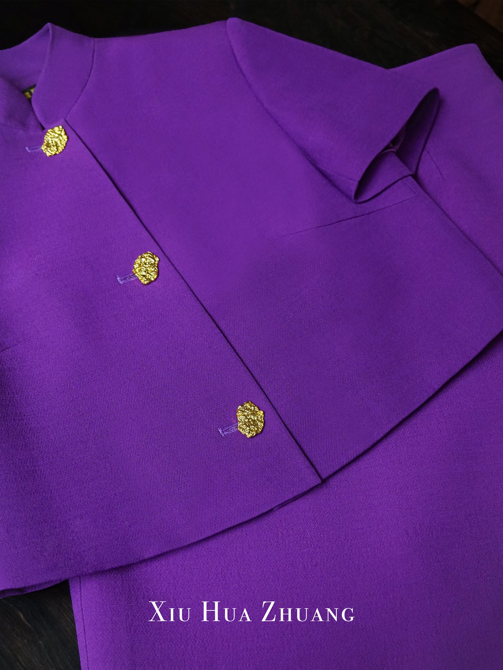 Violet Silk-Wool Crop Top & Skirt Set 绣华莊