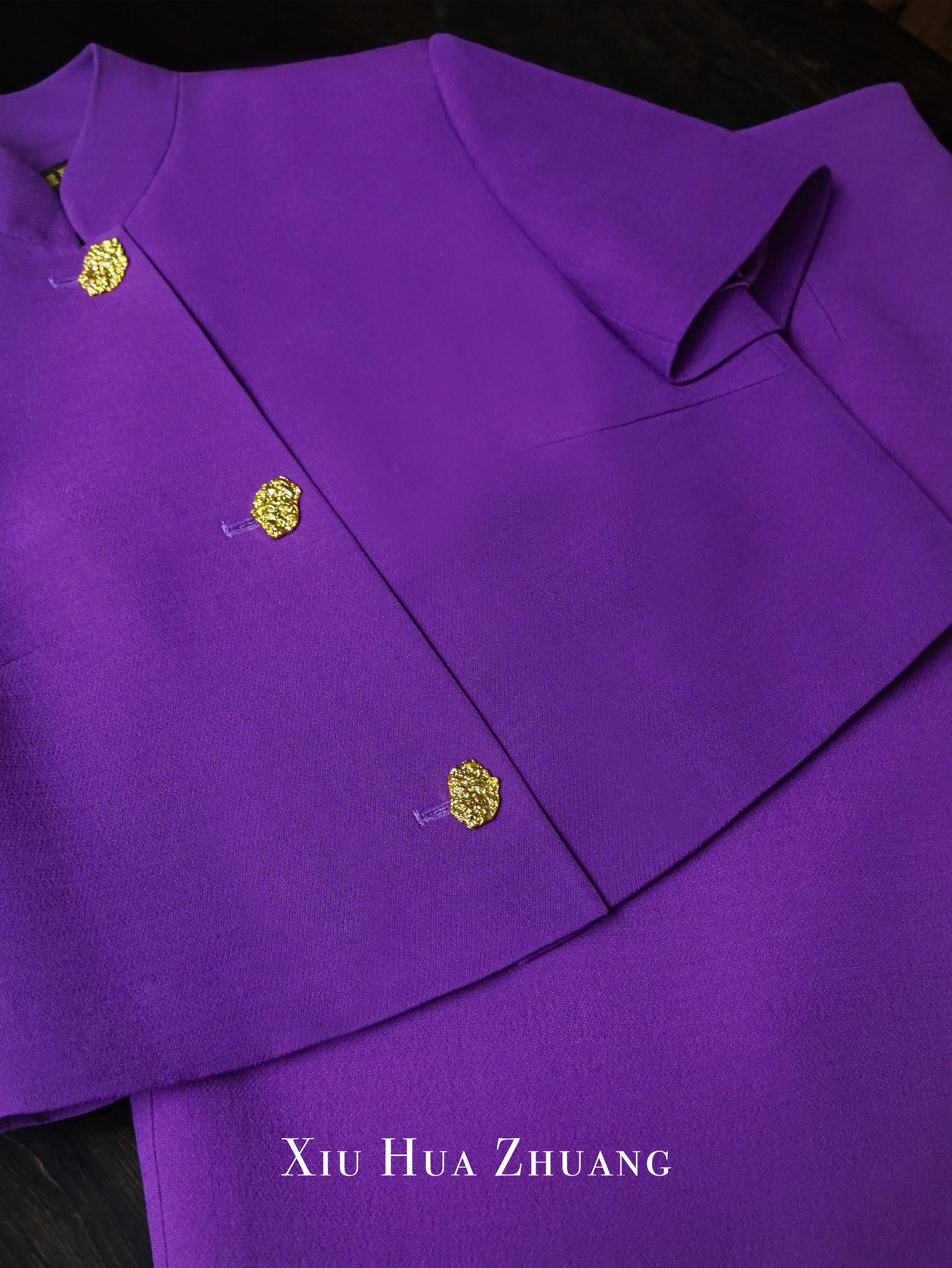 Violet Silk-Wool Crop Top & Skirt Set 绣华莊